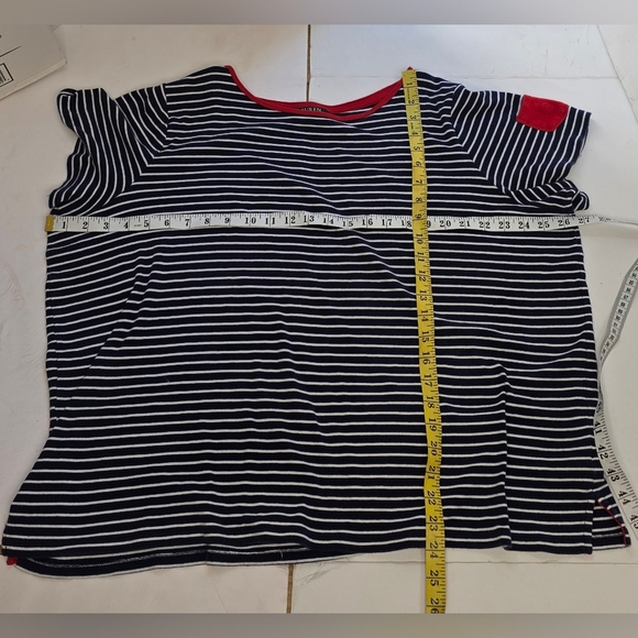 Ralph Lauren Women's Navy and White Striped Tee. 100% Cotton 3X - Picture 5 of 13
